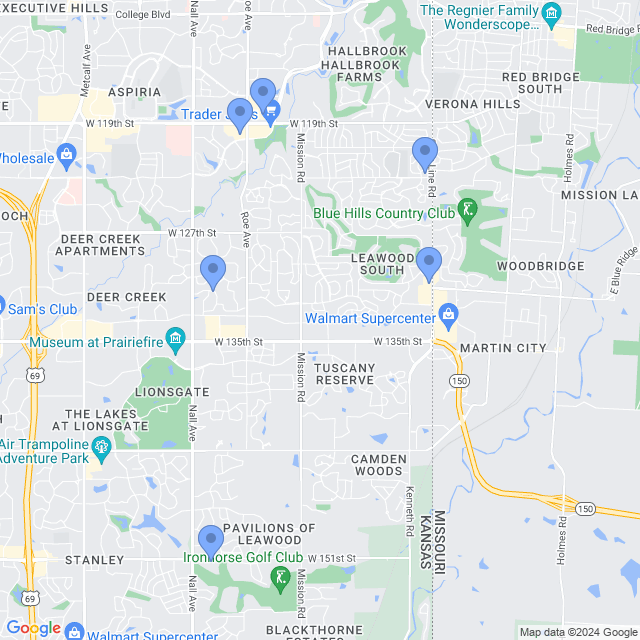 Map of veterinarians in Leawood, KS