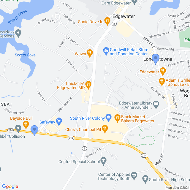 Map of veterinarians in Edgewater, MD