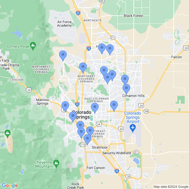 Map of veterinarians in Colorado Springs, CO