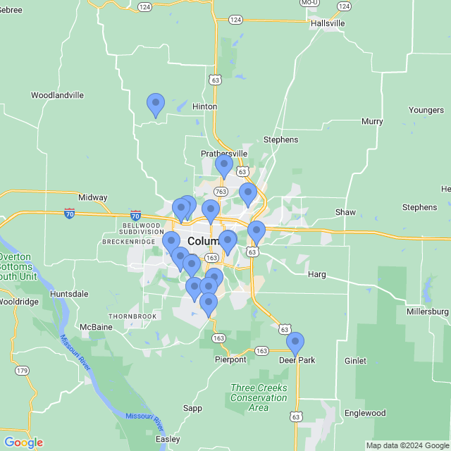 Map of veterinarians in Columbia, MO