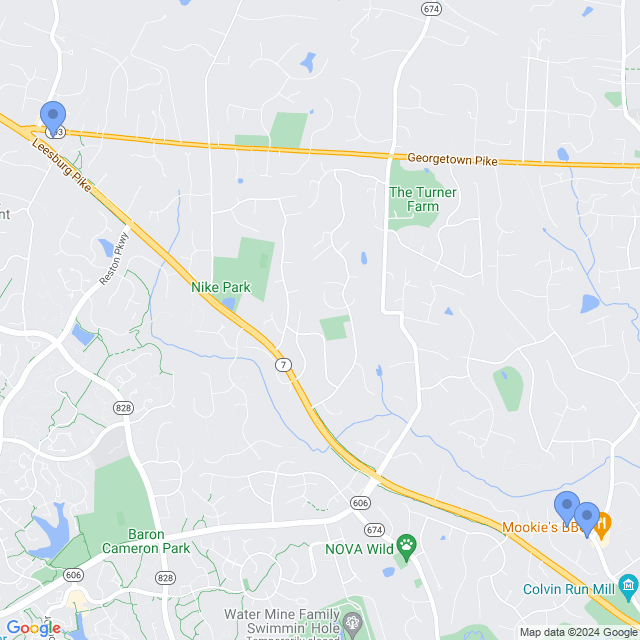 Map of veterinarians in Great Falls, VA