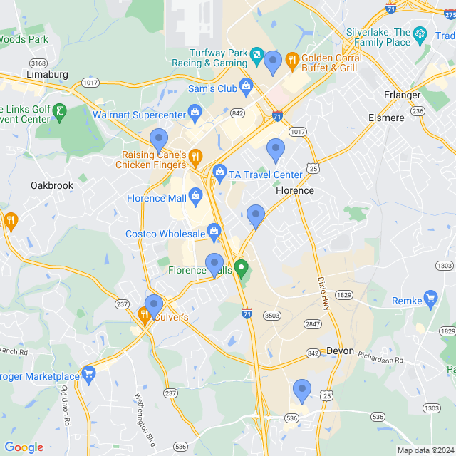 Map of veterinarians in Florence, KY