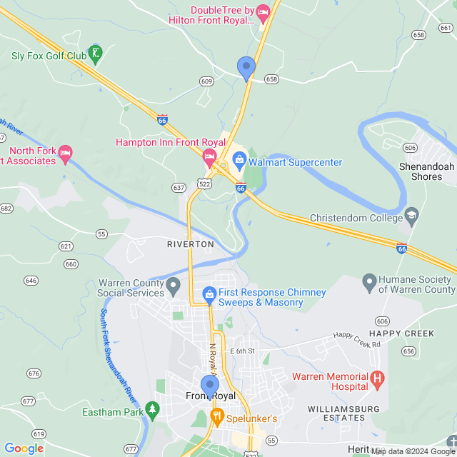 Map of veterinarians in Front Royal, VA