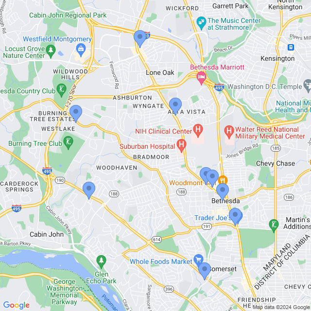 Map of veterinarians in Bethesda, MD