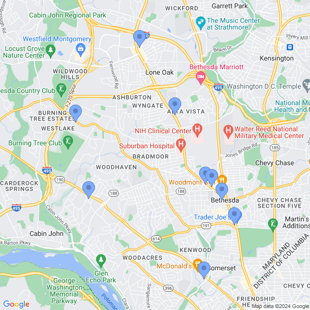 Map of veterinarians in Bethesda, MD