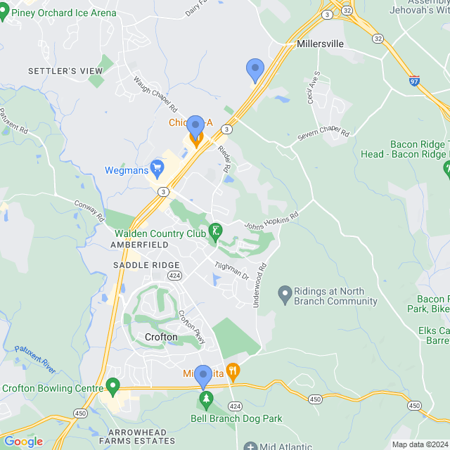 Map of veterinarians in Gambrills, MD
