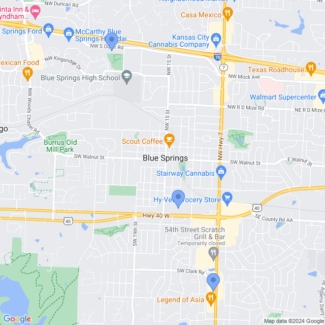 Map of veterinarians in Blue Springs, MO