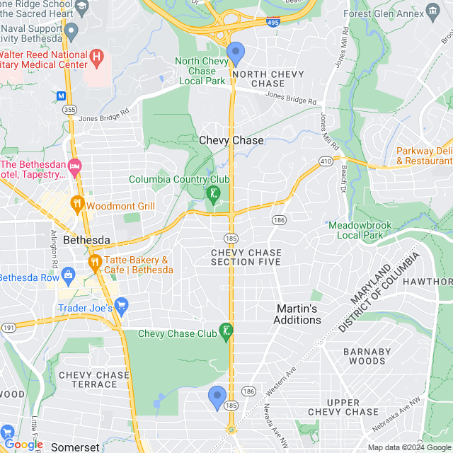 Map of veterinarians in Chevy Chase, MD
