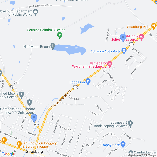 Map of veterinarians in Strasburg, VA