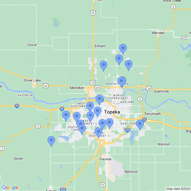 Map of veterinarians in Topeka, KS