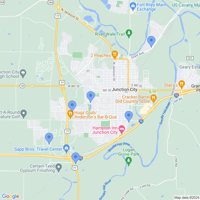 Map of veterinarians in Junction City, KS