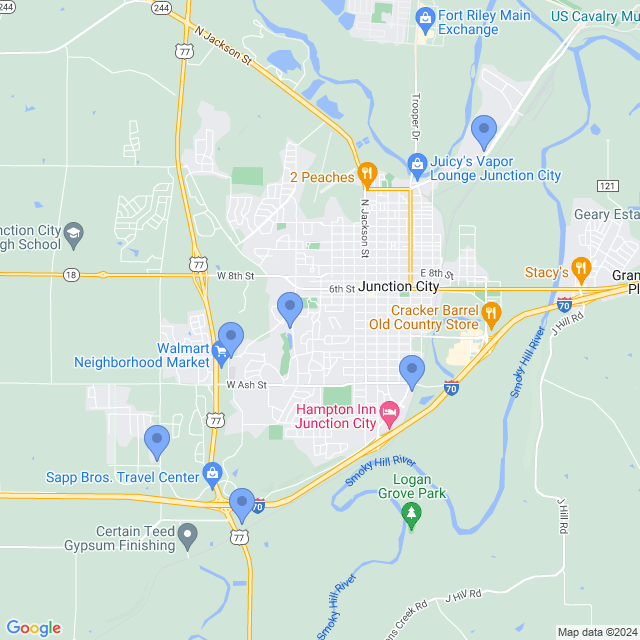 Map of veterinarians in Junction City, KS