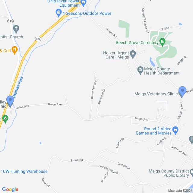 Map of veterinarians in Pomeroy, OH