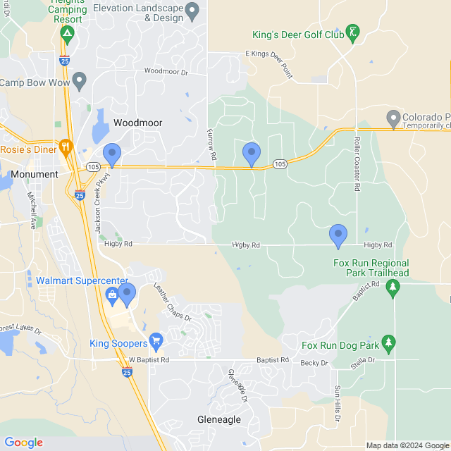 Map of veterinarians in Monument, CO