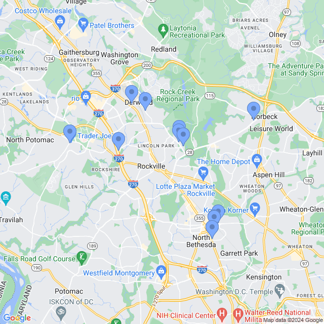 Map of veterinarians in Rockville, MD
