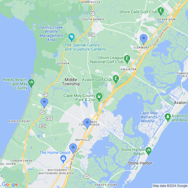 Map of veterinarians in Cape May Ct Hse, NJ