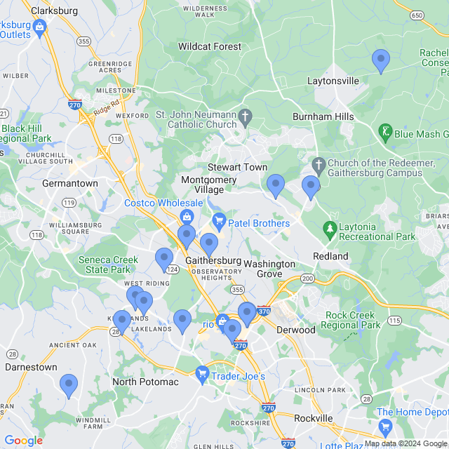 Map of veterinarians in Gaithersburg, MD