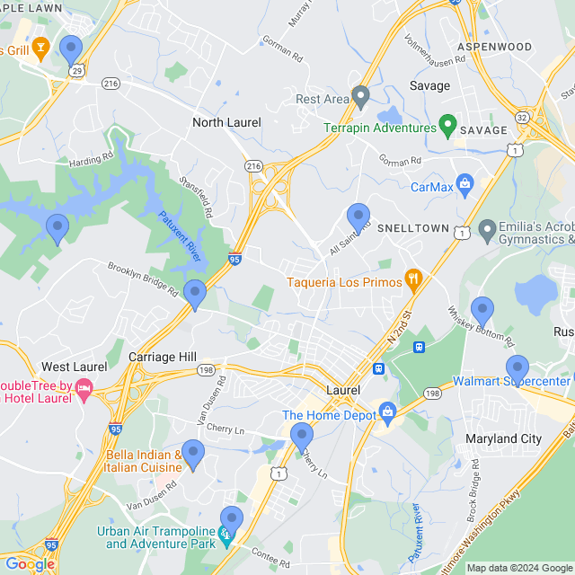 Map of veterinarians in Laurel, MD
