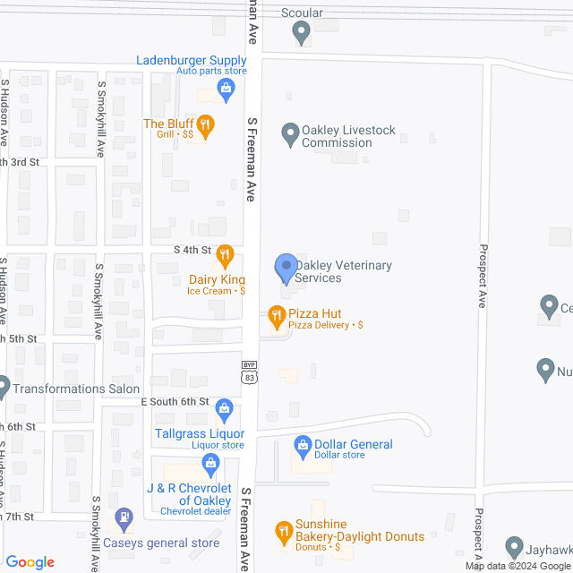 Map of veterinarians in Oakley, KS