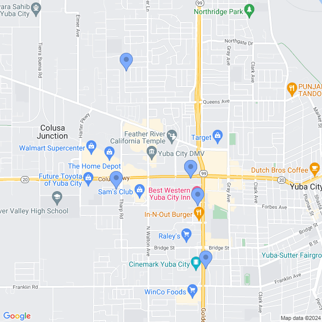 Map of veterinarians in Yuba City, CA