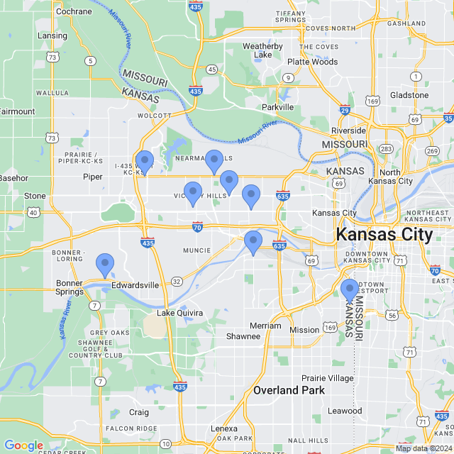 Map of veterinarians in Kansas City, KS