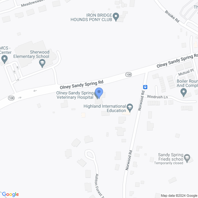 Map of veterinarians in Sandy Spring, MD