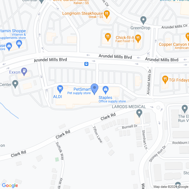 Map of veterinarians in Hanover, MD