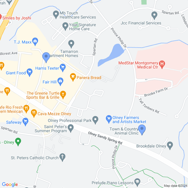 Map of veterinarians in Olney, MD