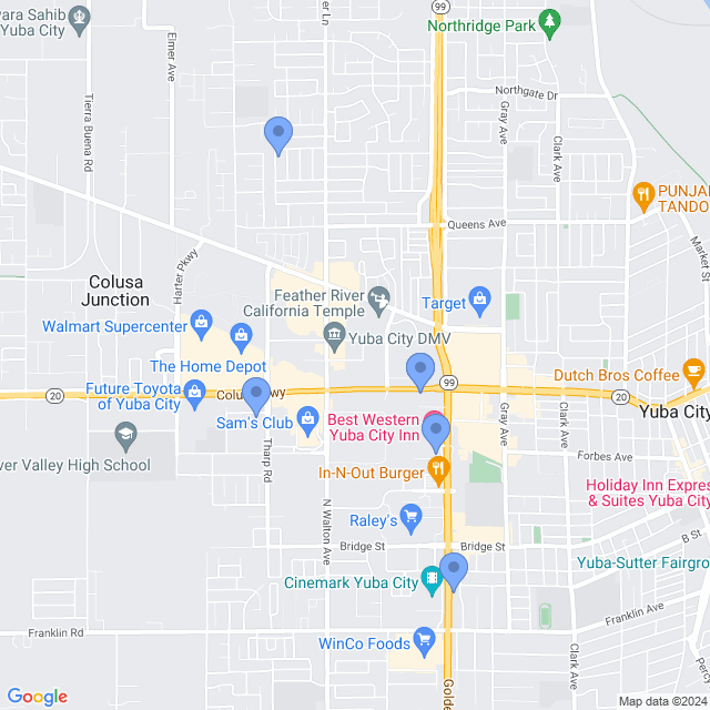 Map of veterinarians in Yuba City, CA