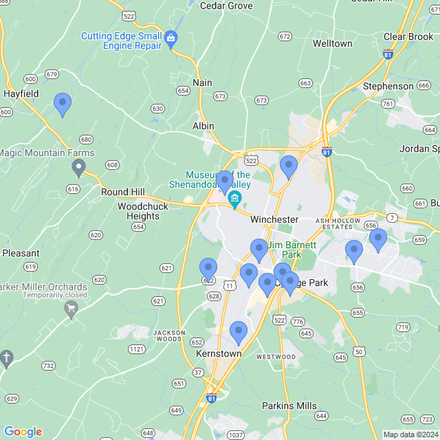 Map of veterinarians in Winchester, VA