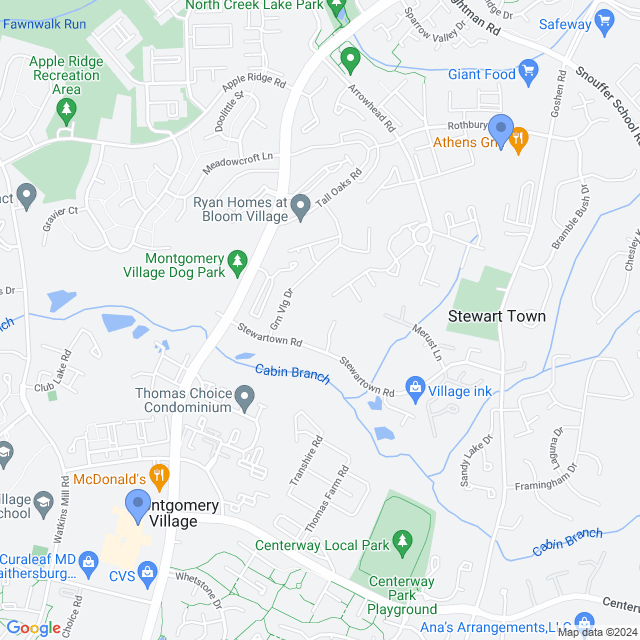 Map of veterinarians in Montgomery Vlg, MD
