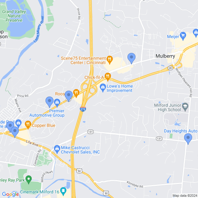 Map of veterinarians in Milford, OH