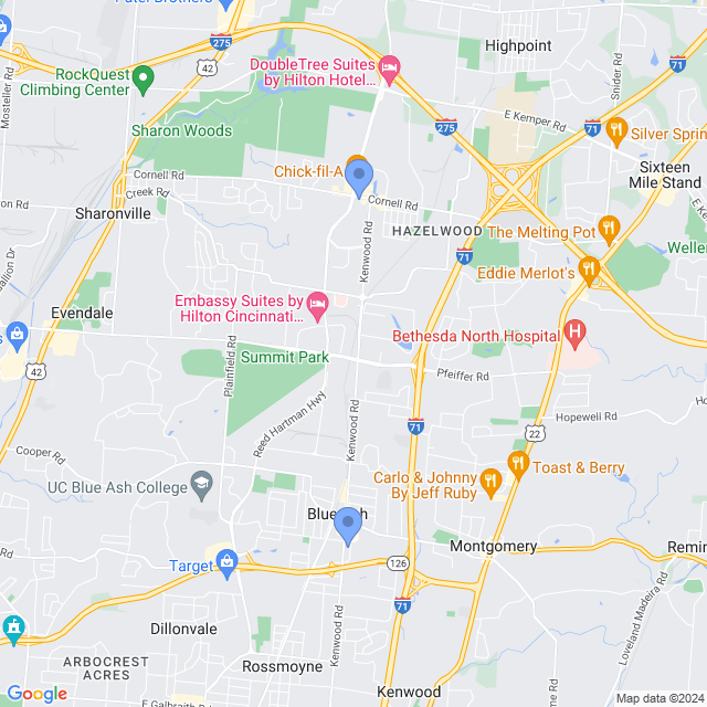 Map of veterinarians in Blue Ash, OH