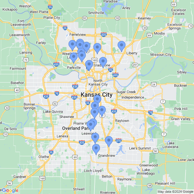 Map of veterinarians in Kansas City, MO