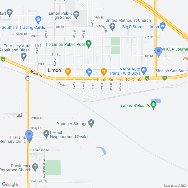 Map of veterinarians in Limon, CO