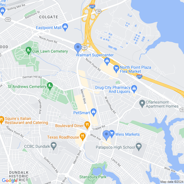 Map of veterinarians in Dundalk, MD