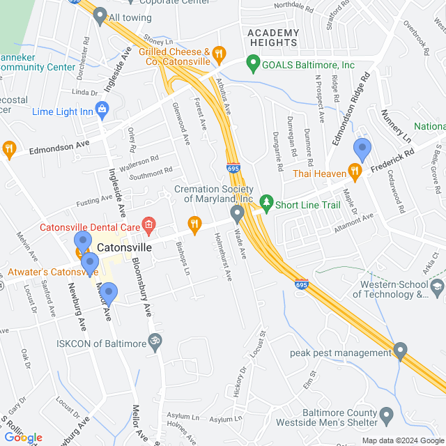 Map of veterinarians in Catonsville, MD