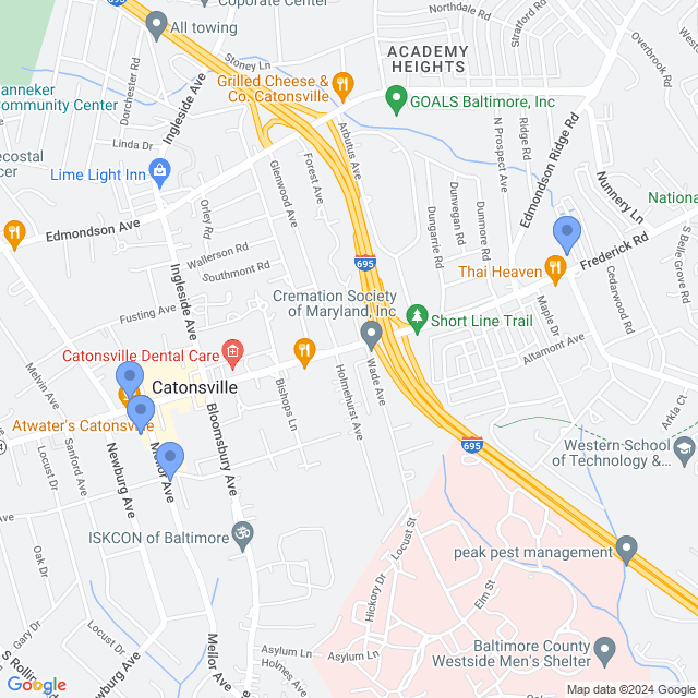 Map of veterinarians in Catonsville, MD