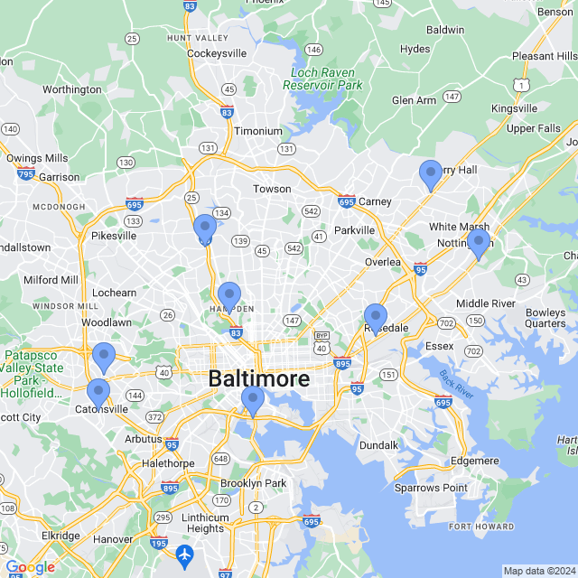 Map of veterinarians in Baltimore, MD