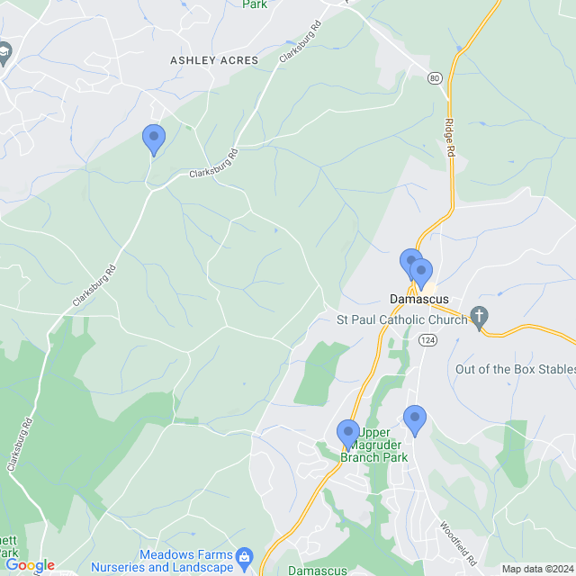 Map of veterinarians in Damascus, MD