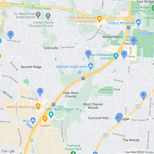 Map of veterinarians in West Chester, OH