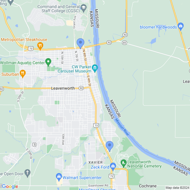 Map of veterinarians in Leavenworth, KS