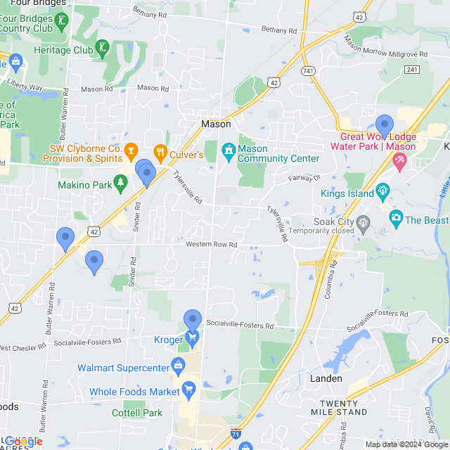 Map of veterinarians in Mason, OH