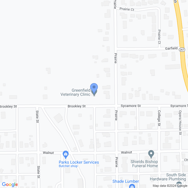 Map of veterinarians in Greenfield, IL