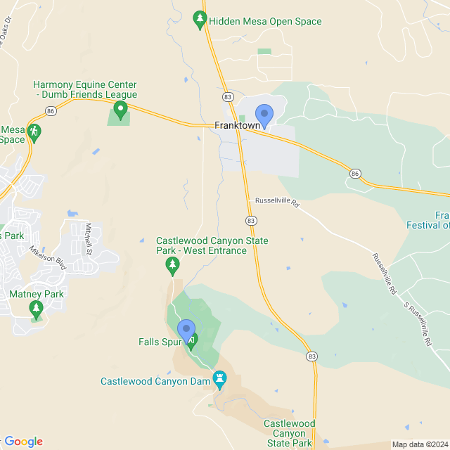 Map of veterinarians in Franktown, CO