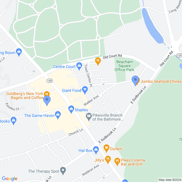 Map of veterinarians in Pikesville, MD