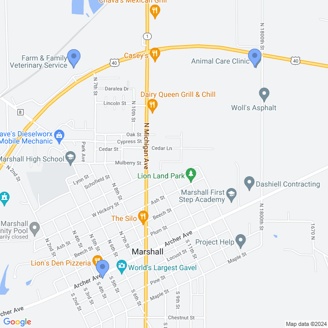Map of veterinarians in Marshall, IL