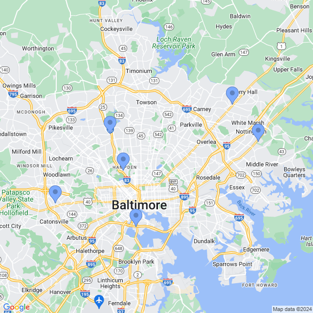 Map of veterinarians in Baltimore, MD