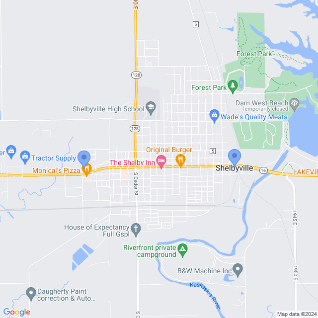 Map of veterinarians in Shelbyville, IL
