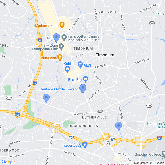Map of veterinarians in Lutherville, MD